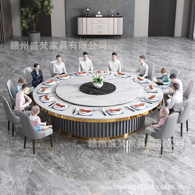 岩板电动大圆桌带隐形电磁炉一人一锅酒店餐桌火锅桌子电磁炉一体