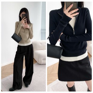 休闲半拉链 两穿假两件拼色衫秋季长袖套头利落毛衣