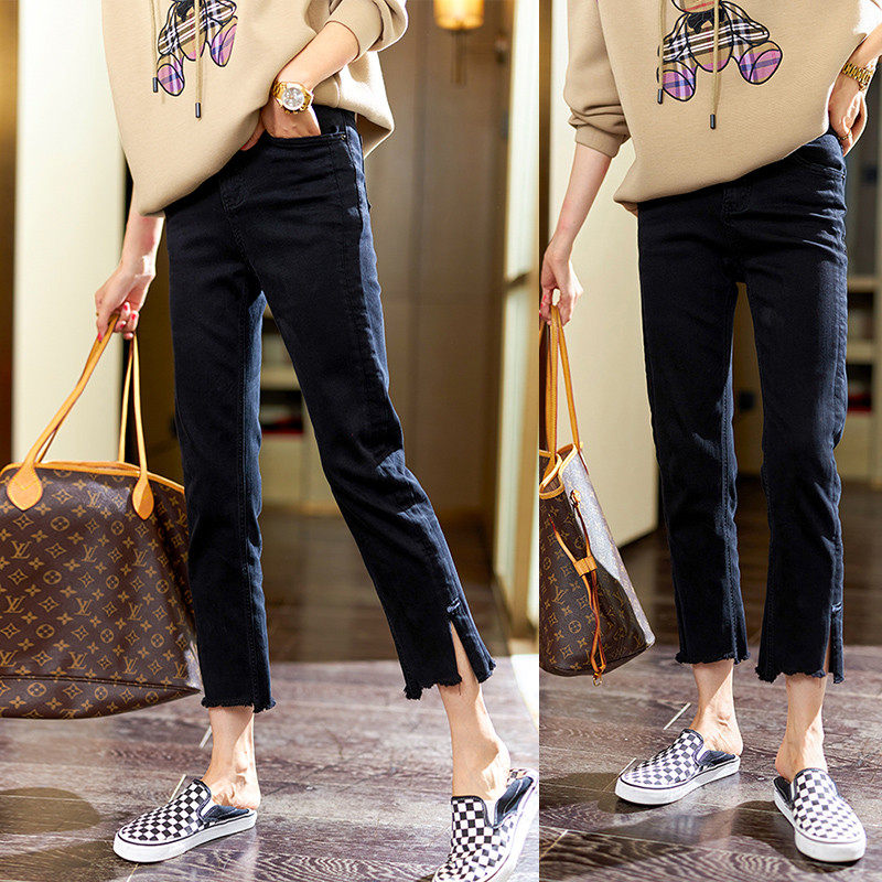 夏季薄款大码弹力开叉女直筒显瘦胖妹妹小个子八分,女装/女士精品,大码裤装,淘宝优惠券,粉丝福利购,淘宝优惠卷