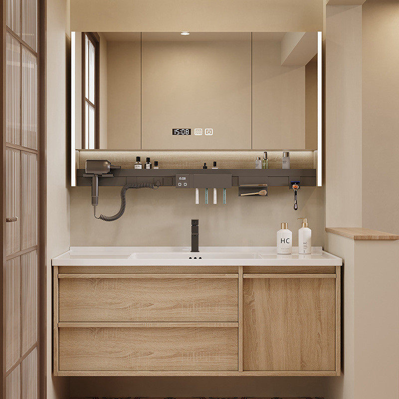 新款原木风陶瓷一体盆浴室柜镜柜组合卫生间洗脸盆洗漱台洗手盆柜,家装主材,浴室柜组合,淘宝优惠券,粉丝福利购,淘宝优惠卷