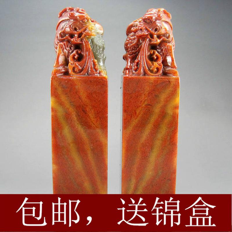 3*3*8CM寿山石练习章料印石章料篆刻印章印章精品貔貅麒麟对章
