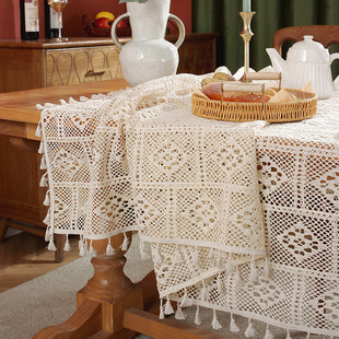 美式复古钩花镂空餐桌布艺蕾丝桌布幼儿园圆桌桌布长方形茶几台布
