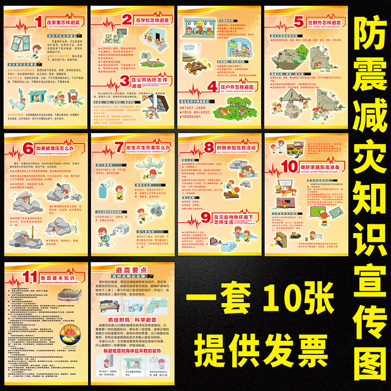 防震减灾宣传海报 灾害自救常识挂画 校园安全科普宣教展板挂图
