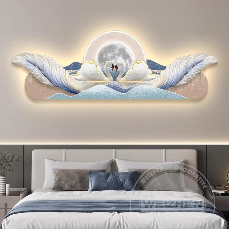 轻奢led带灯卧室床头装饰画主卧房间挂画壁画简约现代天鹅高级感