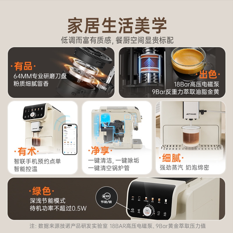Jetinno技诺新款JL05全自动咖啡机意式小型家用奶咖研磨一体