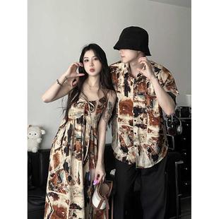 情侣装夏装2025新款一裙一衣设计感晕染风ins法式沙滩