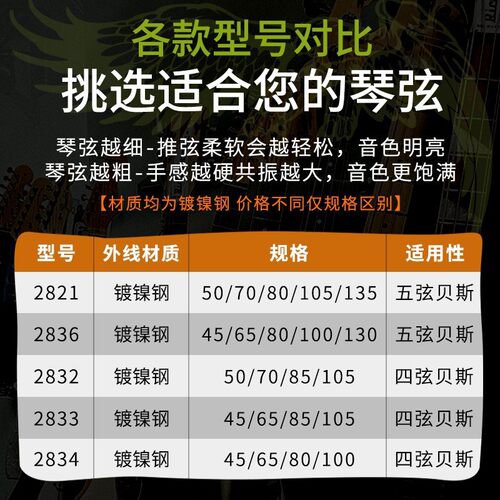 热销ernieball2832283428212833电贝司四五eb镀镍弦弦贝斯琴弦