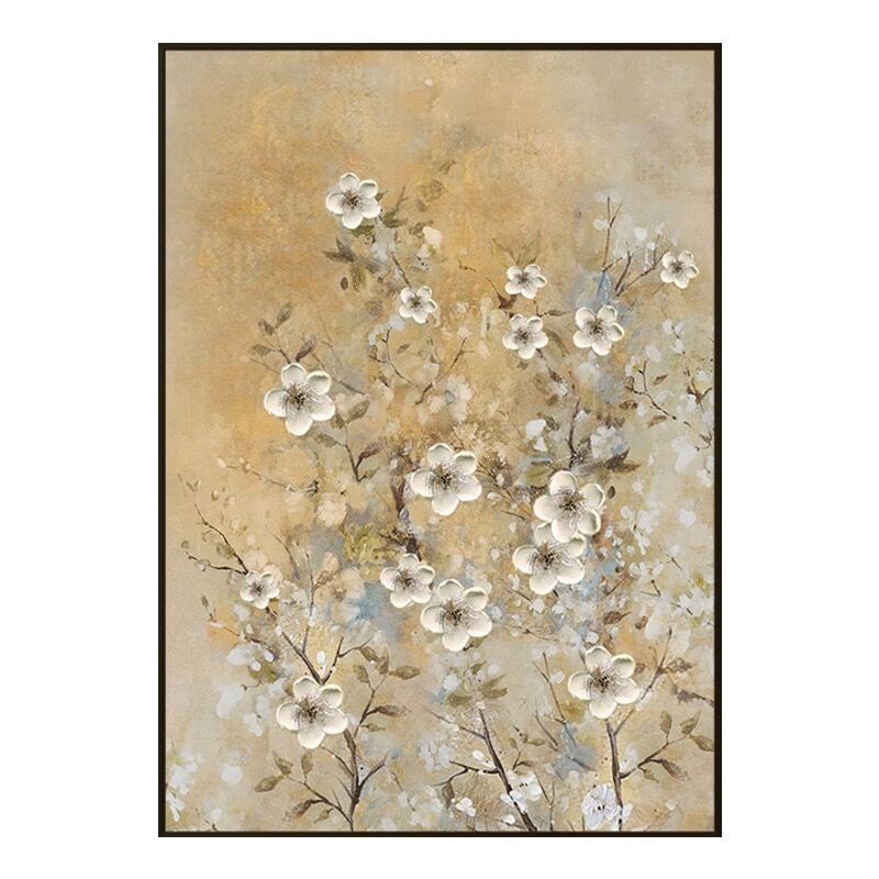 暖色系复古梅花手绘油画大芬村花卉装饰画客厅玄关丙烯肌理挂画图片