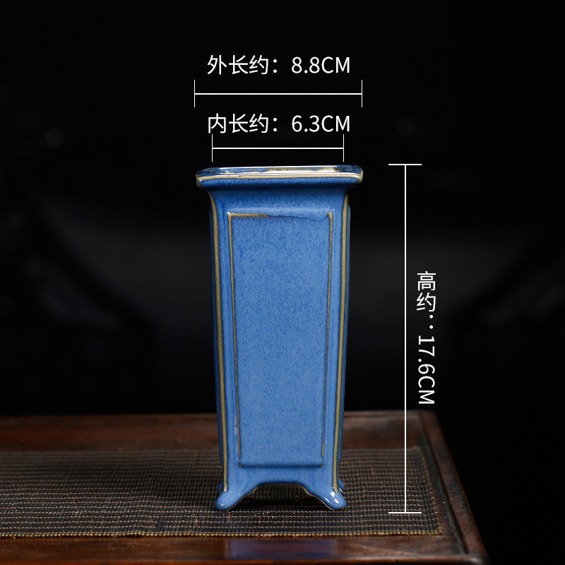 宜兴紫砂花盆粗陶高签筒奎面简约桩高脚兰花盆悬崖复古