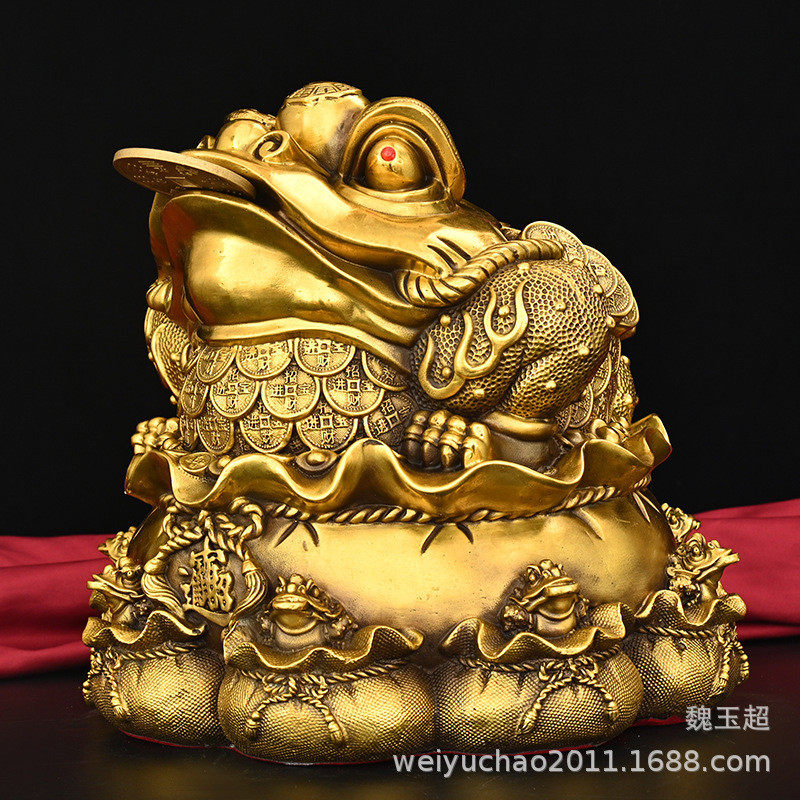 批发金蟾摆件纯铜工艺礼品足金蟾蜍聚宝盆客厅公司开业三三脚金蝉