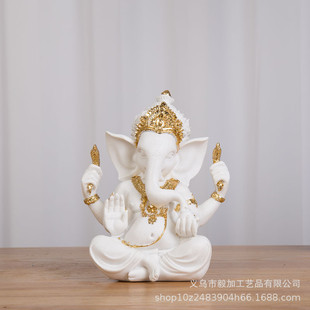 象鼻神树脂工艺品象神摆件手工雕刻印度东南亚象头神贴金象神