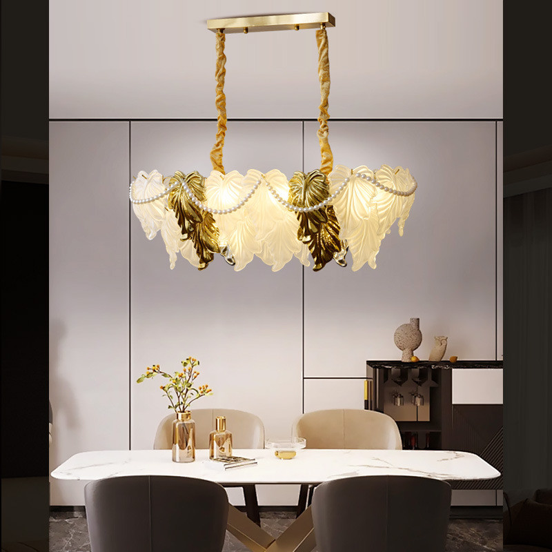 热销法式轻奢客体复古风餐厅卧室灯别墅酒店大气创意吊灯叶片吸顶