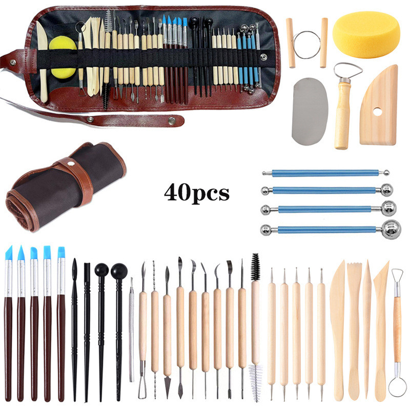 陶艺工具40件套粘土雕刻木质工具套装泥塑工具diy手工陶泥刀