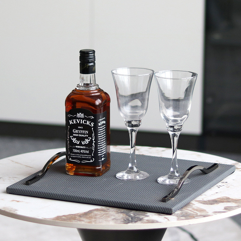 热销轻奢皮革编织长方形托盘装饰摆件艺术提手收纳盘样板房配陈设