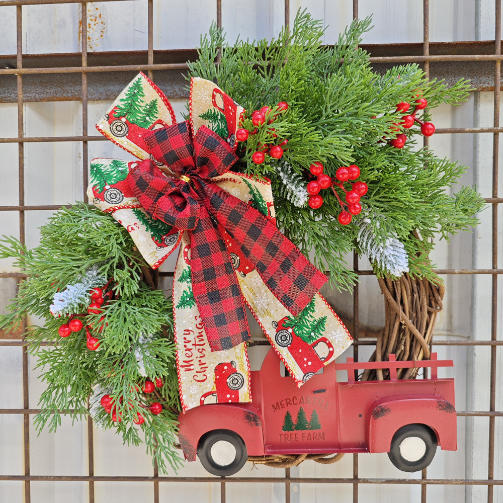美汇圣诞卡车花环浆果卡车蝴蝶结红色圣诞节装饰品门挂布置
