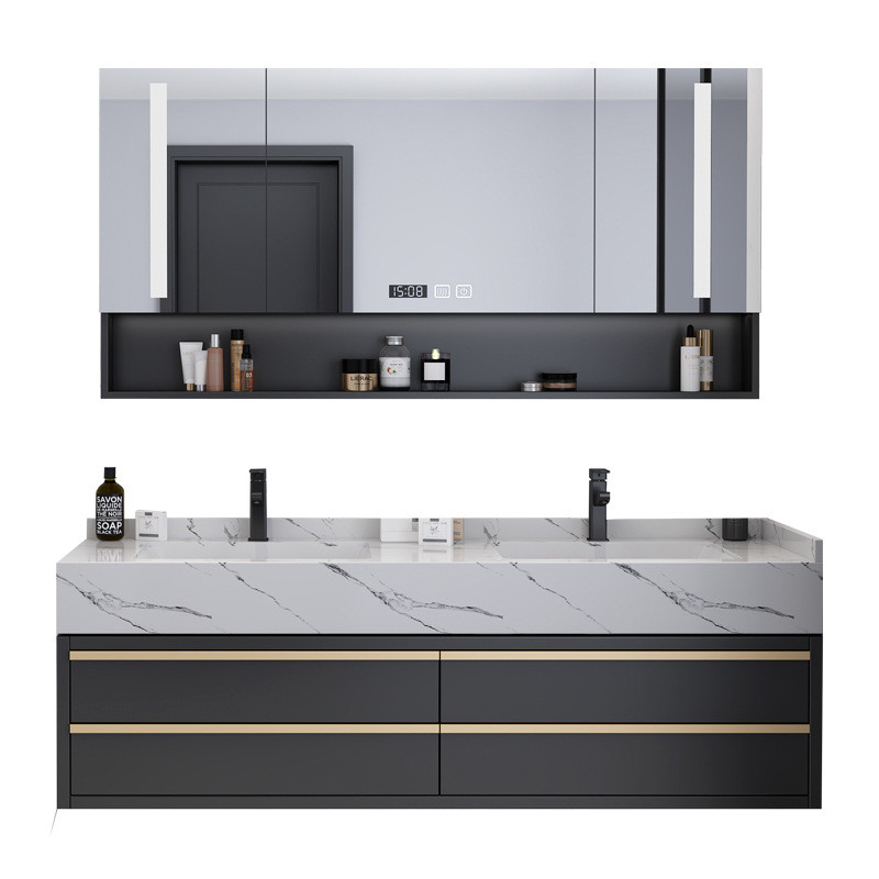 大理石实木现代轻奢双盆浴室柜卫生间洗漱台洗脸洗手池台盆柜组合