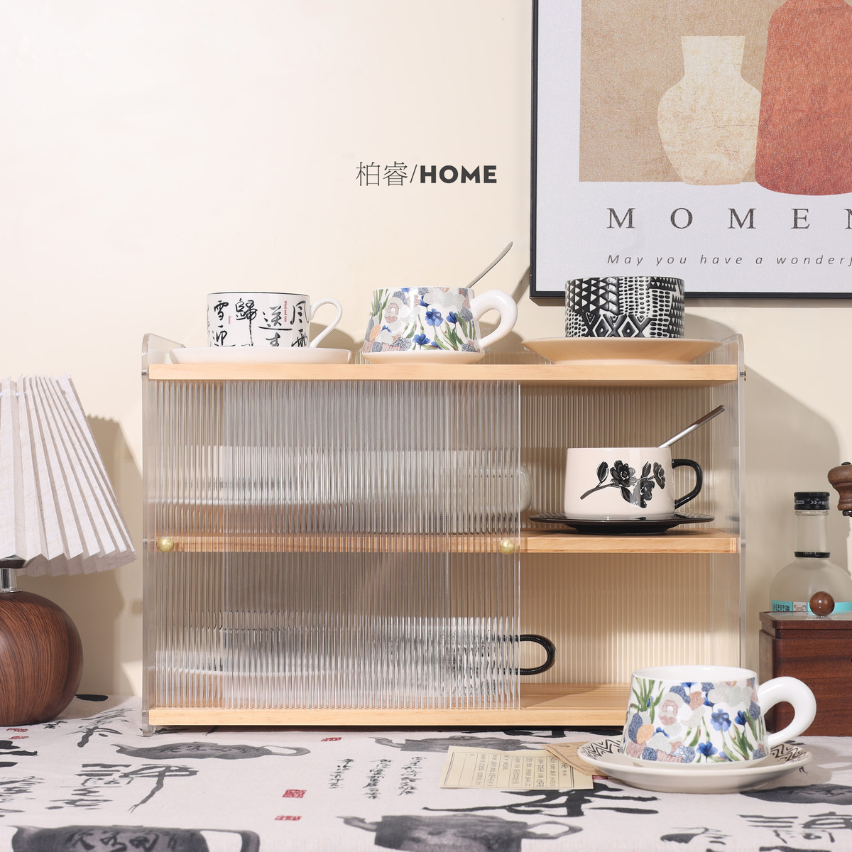 实木移门防尘杯子置物架杯架水杯储物架茶杯架咖啡杯马克杯收纳盒