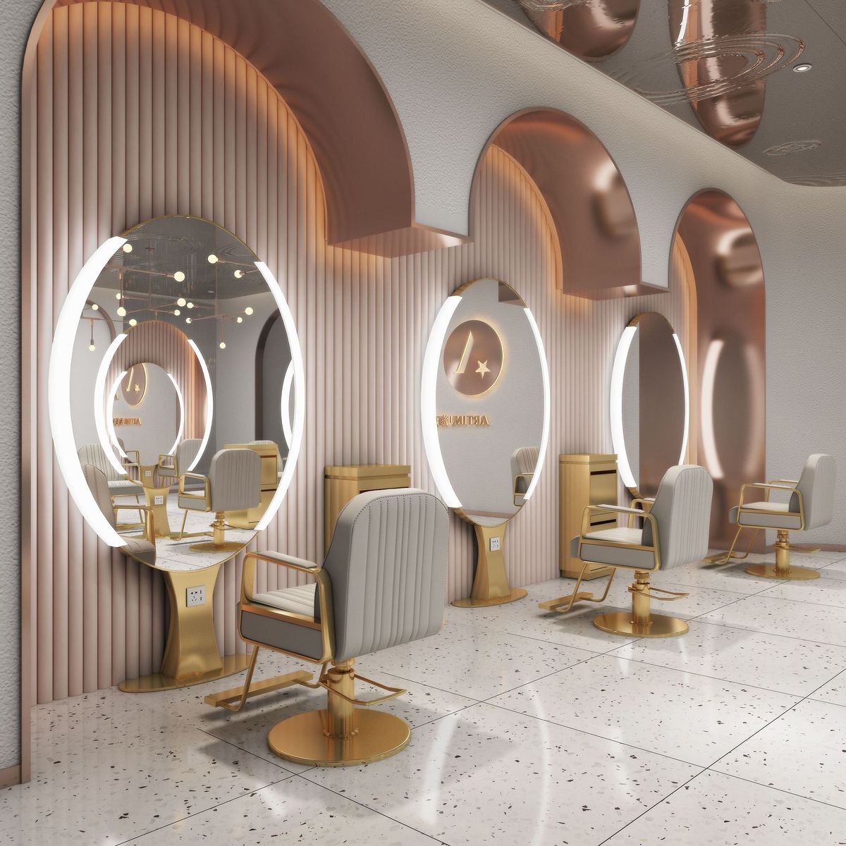 椭圆美发大圆双面带柜单面挂墙多款轻奢镜子镜简约风搭配烫染镜子