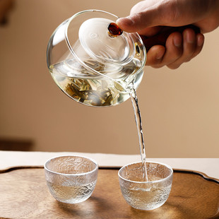 侧把煮茶壶玻璃加厚耐高温木把过滤煮茶器单壶电陶炉烧水茶具套装
