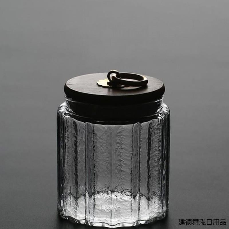日式密封茶叶罐 锤纹玻璃茶罐茶仓花茶罐子 功夫茶具茶叶密封罐舞