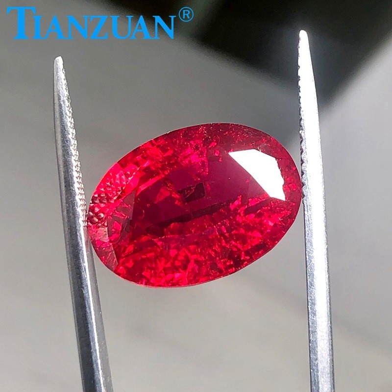 热销tianzuan鸽红宝石血宝塔切工椭圆形蛋形人工培育合成红宝石带