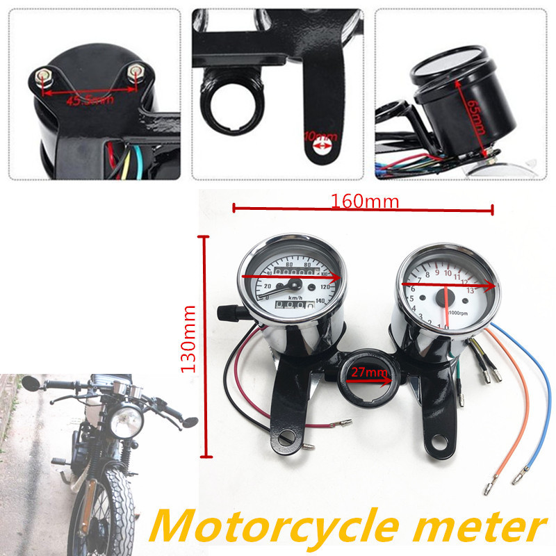 供应摩托车复古小仪表双里程/猴子改装里程表/转速表支架套装