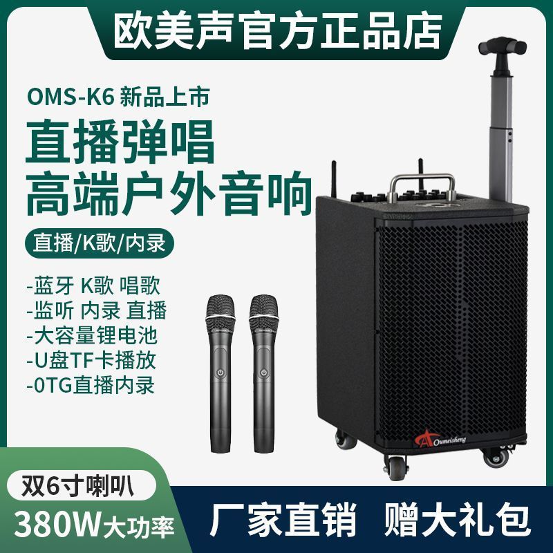 欧美声K6专业户外音响网红K唱歌直播大功率演出乐器吹管拉杆音箱