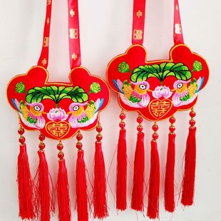 刺绣婚庆鸳鸯/龙凤锁锁一对手工庆阳订婚锁结婚锁同心锁情侣荷包