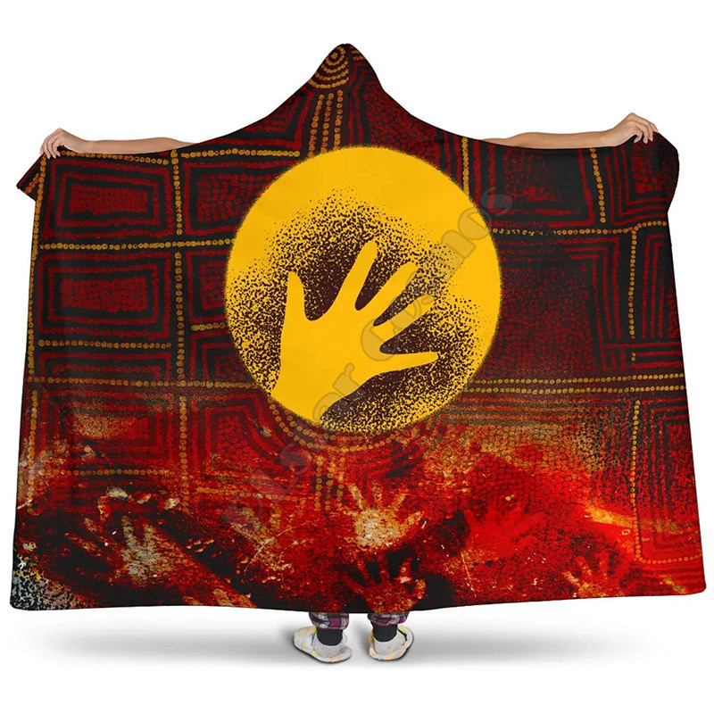 热销亚马逊外贸热销家居连帽毯3D数码纹身印花办公室午休毯单人毯