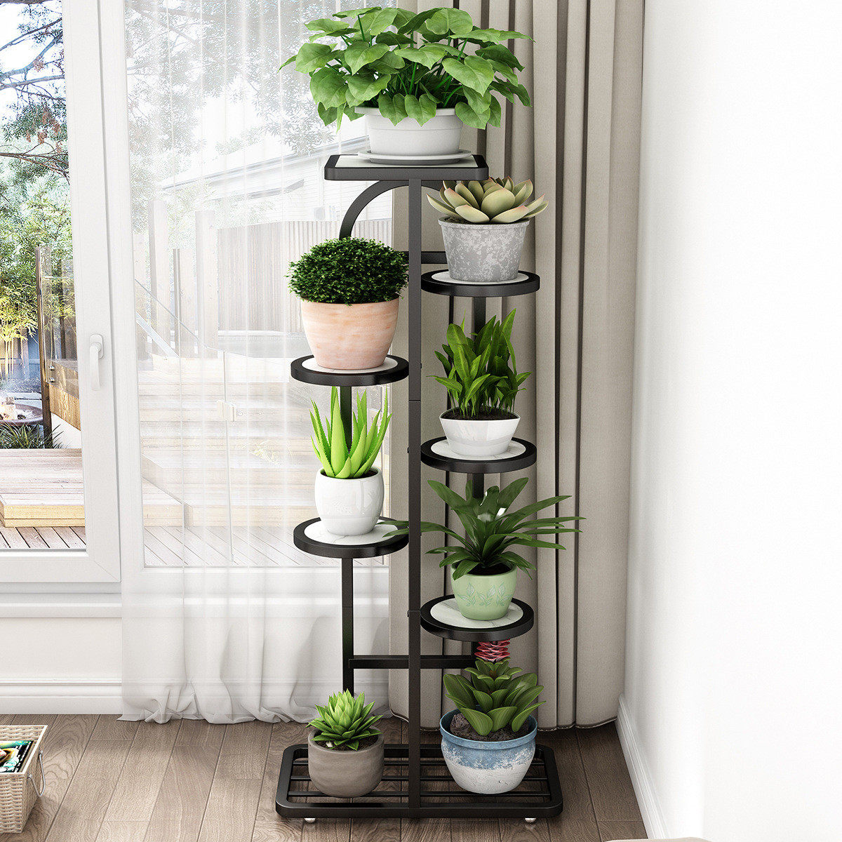 热销层架落地式置物架阳台多肉花几花盆托架铁艺阶梯式简约花架子