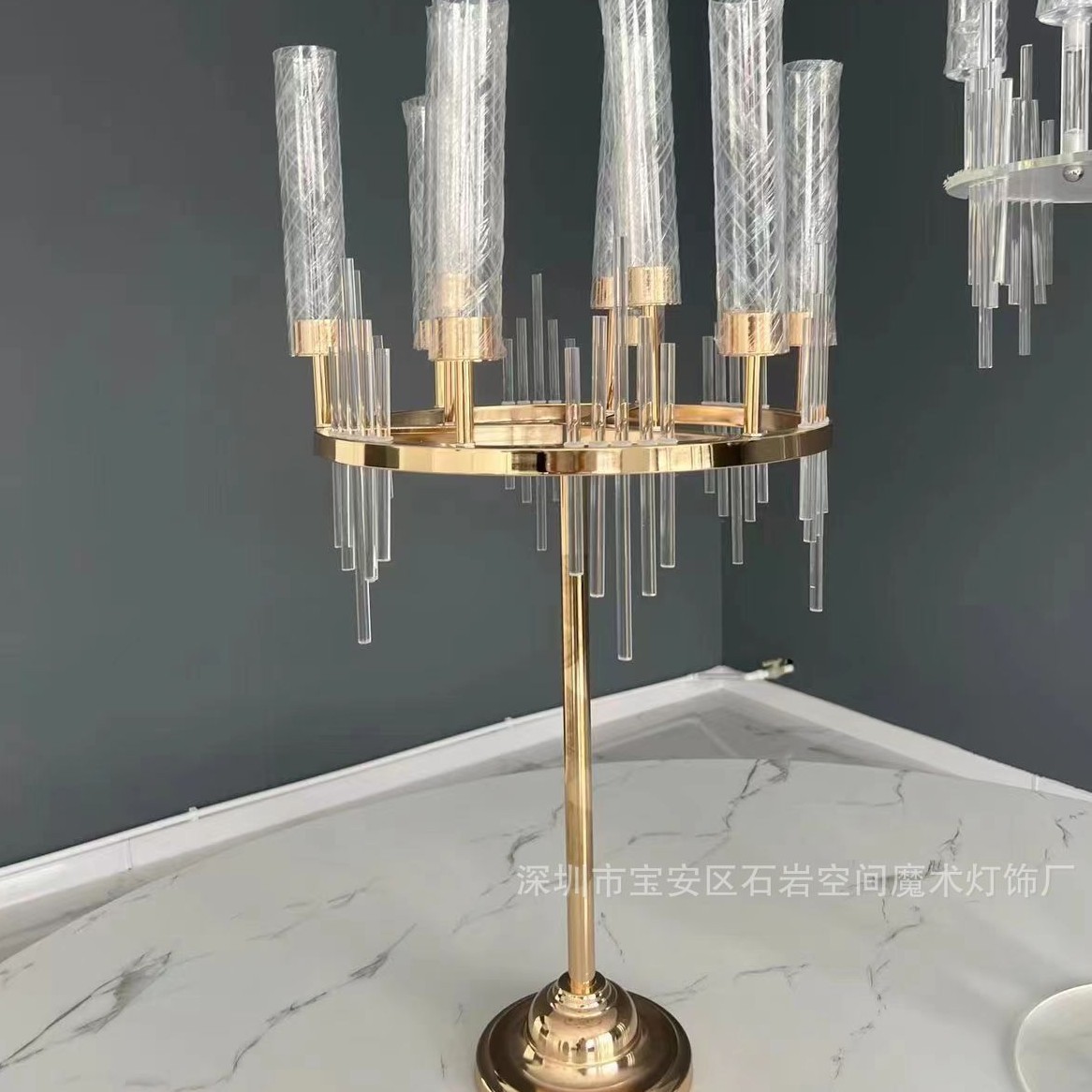 新款婚庆铁艺九头主婚礼烛台桌节日布置装饰酒店道具用品金色蜡台