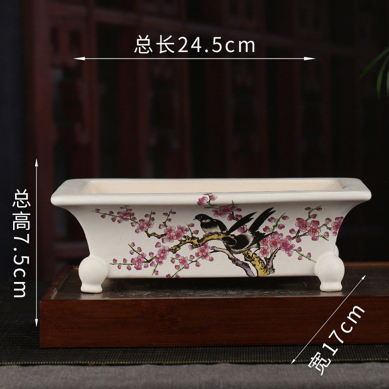 盆景紫砂花盆批发复古创意彩绘盆长方形文竹多肉花盆大口径yzch18