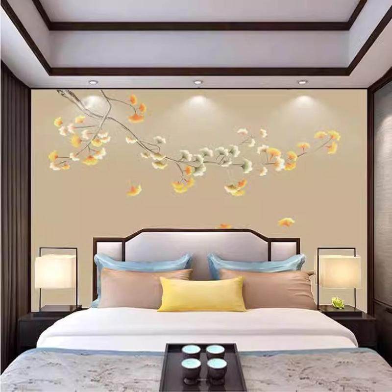 新款现代简约卧室床头背景墙布壁画壁布温馨主卧墙纸壁纸新中式8D