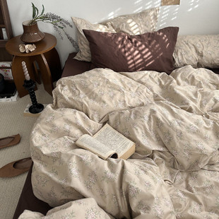 复古风全棉四件套法式 田园纯棉床单被套柔软1.8m床上用品宿舍3件