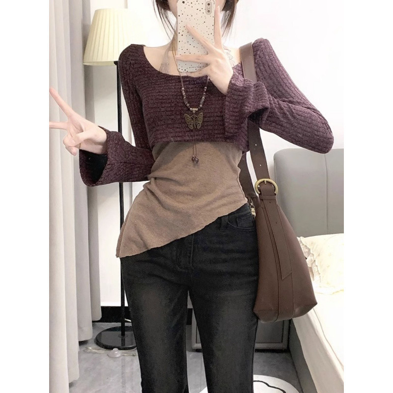现货纯欲风辣妹秋季套装女不规则吊带背心短款外搭针织毛衣罩衫两