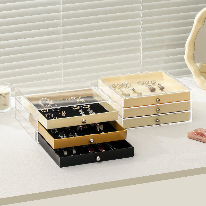 ins风奶油风收纳盒首饰盒多层透明亚克力耳环饰品整理盒,收纳整理,首饰盒,淘宝优惠券,粉丝福利购,淘宝优惠卷