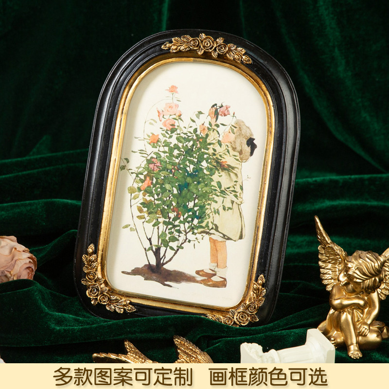 法式雕花相框小众客厅卧室复古摆件装饰画欧式轻奢椭圆形挂墙画框图片