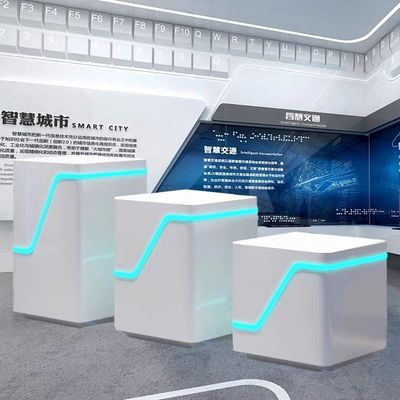 展厅定制展示台鲜花店货架展示柜网红圆形发光展示架异形中岛展台