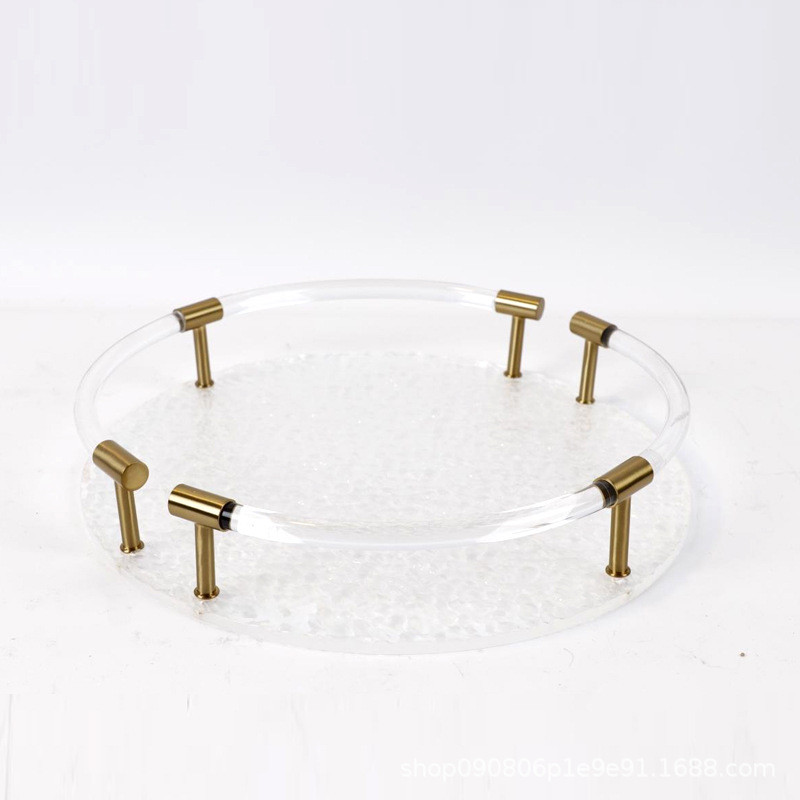 简约现代透明亚克力石头纹金属摆件托盘样板房卧室台面茶几收纳盒