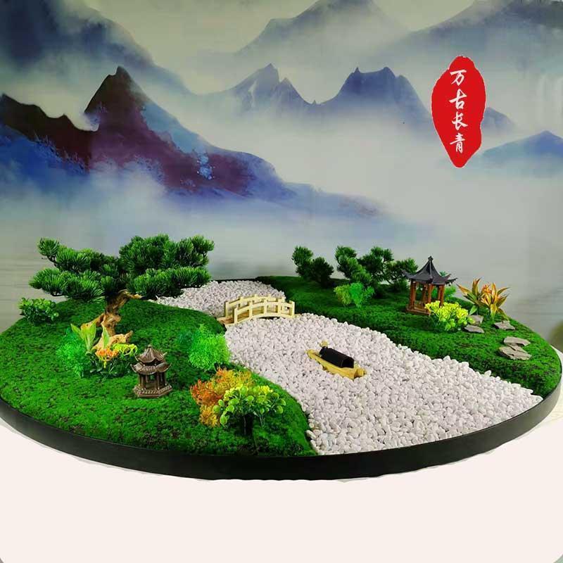 新中式饭店酒店大圆餐桌中间转盘摆花微景观造景摆件创意轻奢装饰