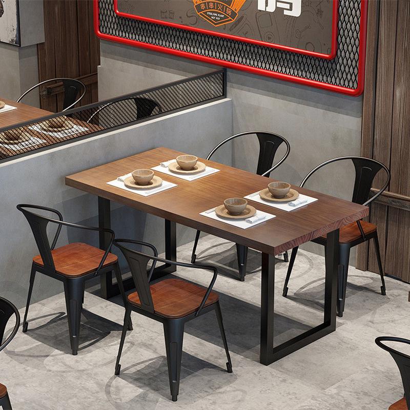 美式实木餐桌饭店铁艺长方形休闲咖啡桌复古饭桌酒店火锅桌椅组合