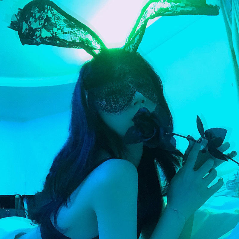 性感蕾丝兔耳朵发箍眼罩面具发卡面纱猫耳头箍遮脸面罩网纱头饰女