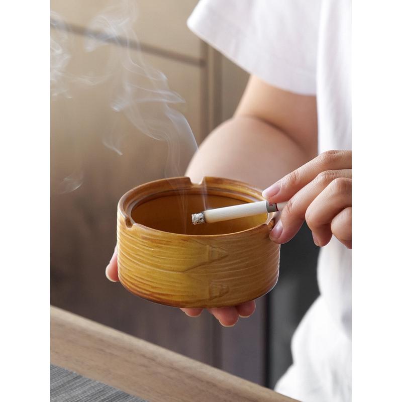 e0pb批发新中式复古飞烟灰缸陶瓷带盖家用客厅民宿防蒸蒸日上灰轻