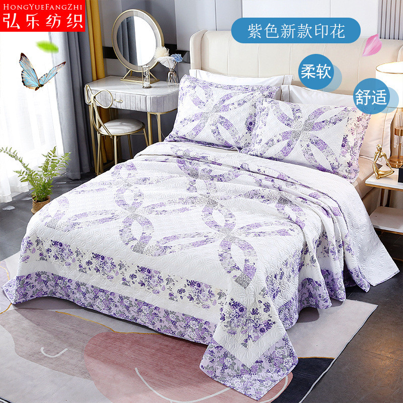 三件套床盖新款欧式小清新拼机绣花拼接工艺超大床单水洗绗缝被