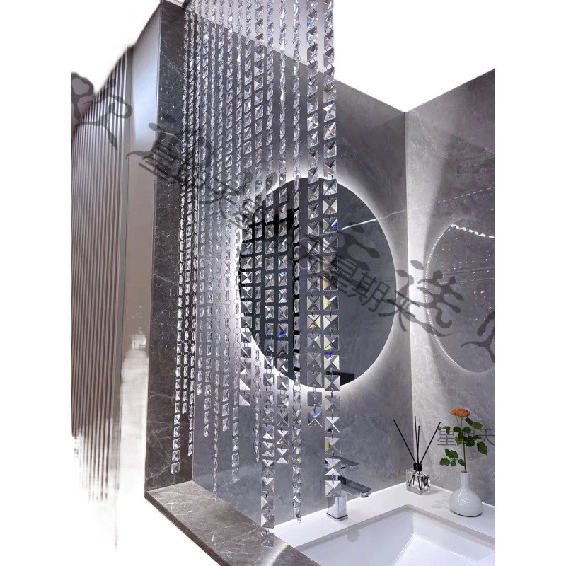 热销免打孔透明奢华水晶珠帘客厅餐厅隔断帘屏风半墙水晶卫生间