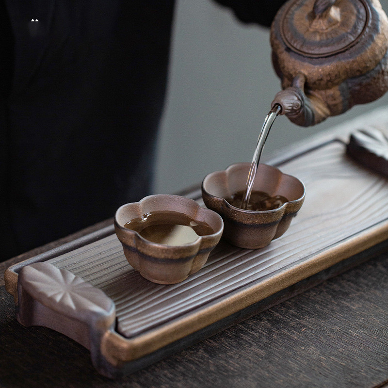 鎏金粗陶干泡套装复古陶泡茶壶日式一壶两杯干泡台套组功夫