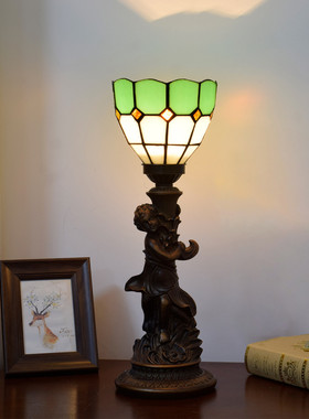 热销绿色地中海玻璃灯小男孩彩色风格餐厅酒吧书桌装饰台灯卧室床