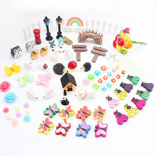 多肉套装 88件摆件景观配件套餐苔藓微景观可爱动物房子花桥路灯