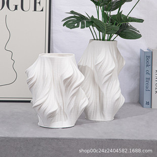 热销白色简约陶瓷花器家居客厅干花仿真花现代艺术摆件装饰3d打印