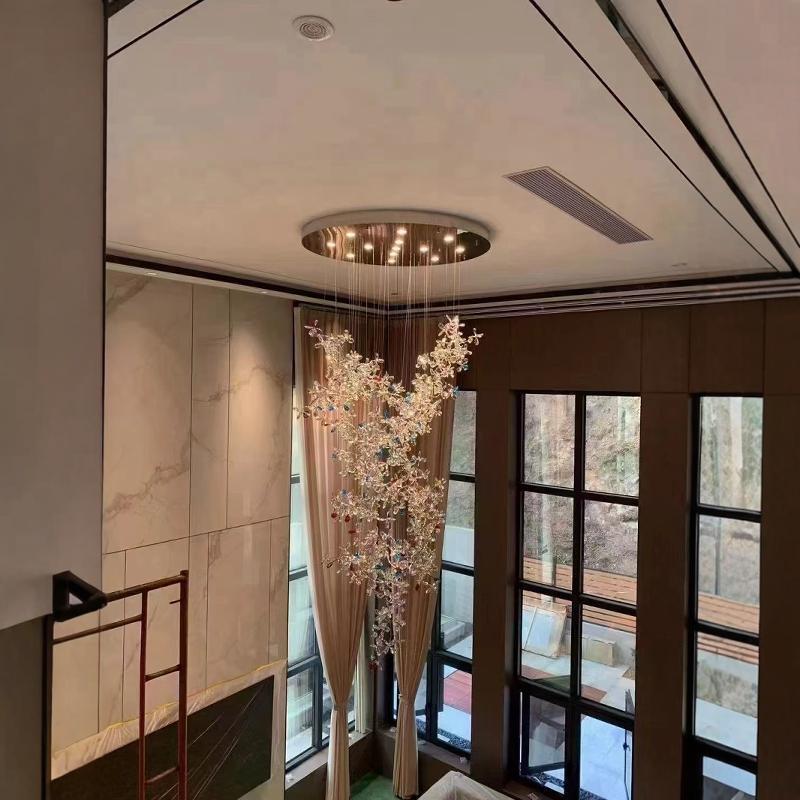 热销轻奢玄关灯复式楼客厅灯架空层楼梯间水晶吊灯餐厅别墅酒楼灯